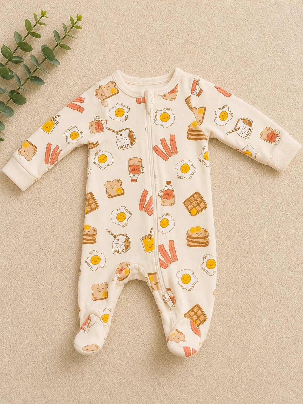 wonder nation Cream Breakfast Print Footed One-Piece